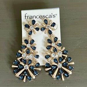 Francesca’s Navy & Gold Statement Earrings – Sparkly Drop Dangle
